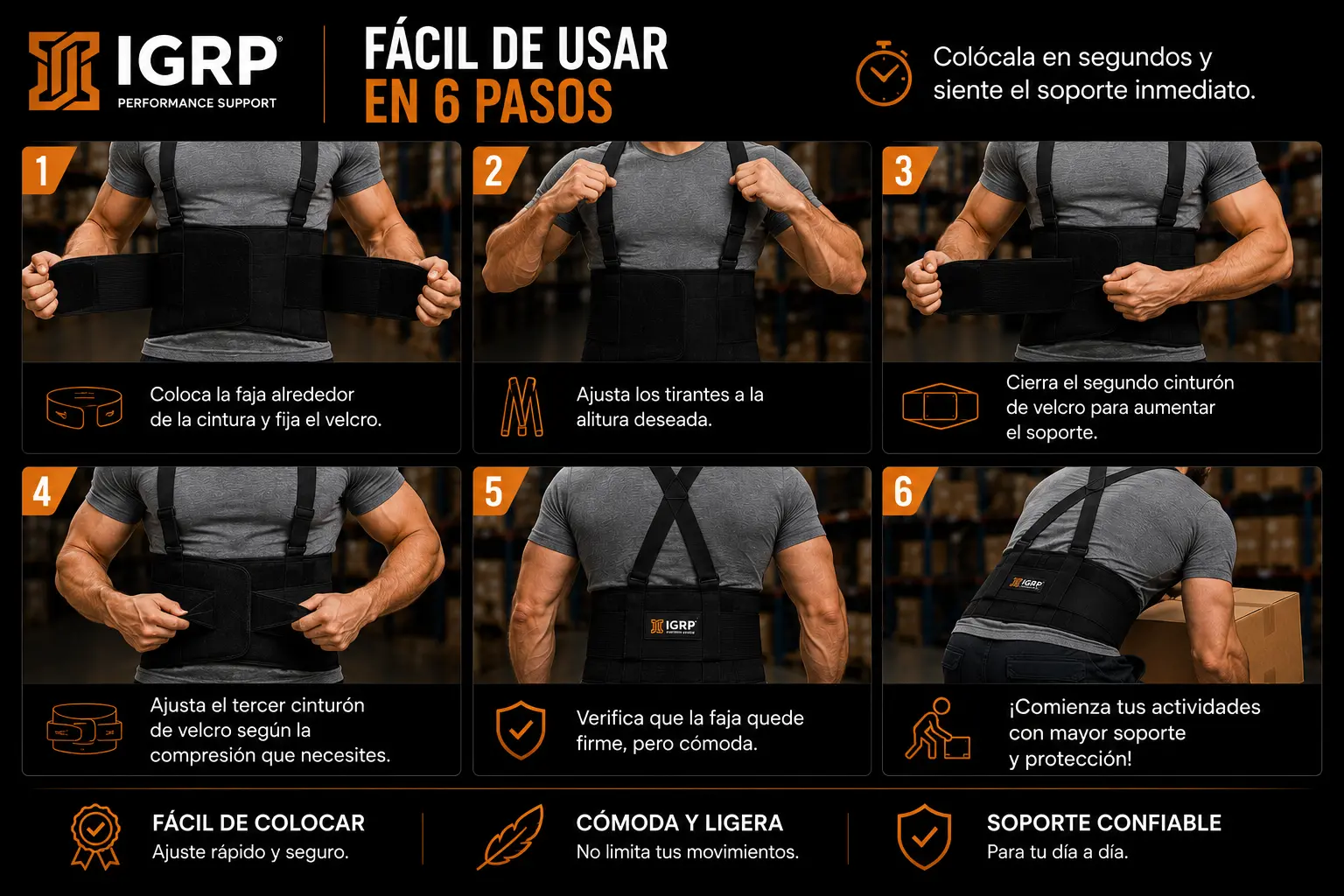 Faja Deportiva IGRP — Detalle del velcro y textura del neopreno reforzado