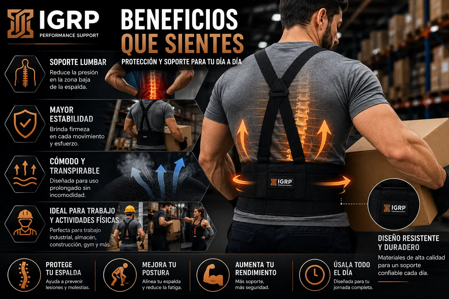 Faja Deportiva IGRP en uso — Atleta en sesión de entrenamiento con peso